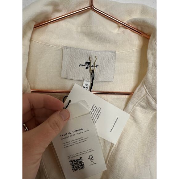 7 FOR ALL MANKIND Cream White Bubble Sleeve Zip Up Detail Blouse size XS NWT - Picture 7 of 11